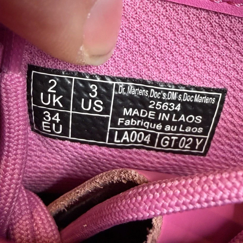 Dr Martens Hot Pink‎ Combat Boots Leather 1460 J Thrift Pink Girls Sz 4 Boys 3